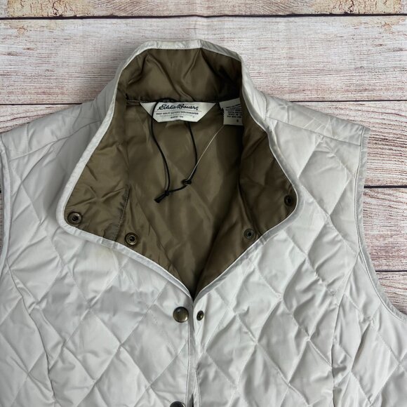 Authentic Eddie Bauer Women's Small Cream Quilted Goose Down Vest Outdoor Jacket - Picture 11 of 12